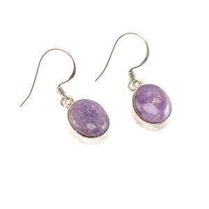 Handmade 925 Sterling Silver Amethyst Purple Gemstone Dangle Earrings